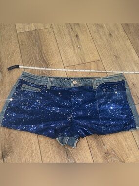 Victoria’s Secret Blue Sequin Denim Jean Boyfriend Shorts Size 12